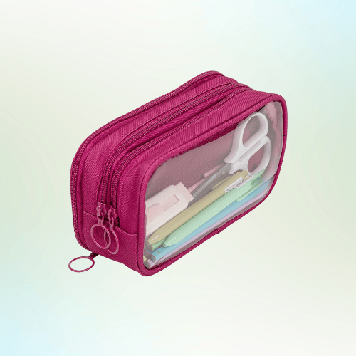 Transparent Pencil Case – 6 Colors, Double Compartment, Large Storage