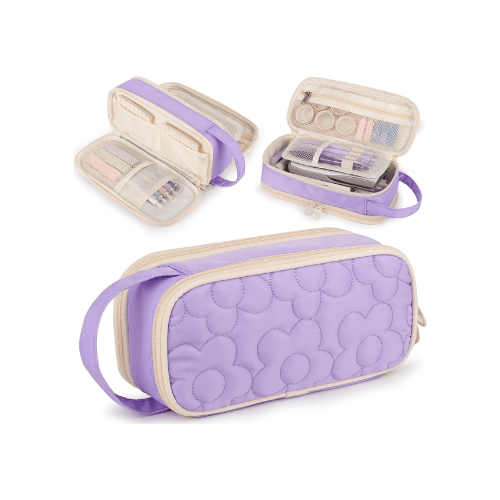 Floral Quilted 2-Compartment Large Pencil Case