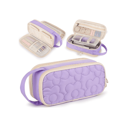 Floral Quilted 2-Compartment Large Pencil Case