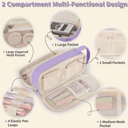 Floral Quilted 2-Compartment Large Pencil Case