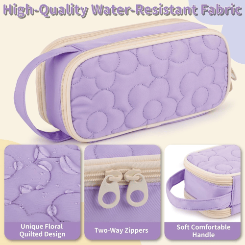 Floral Quilted 2-Compartment Large Pencil Case