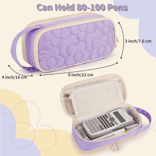 Floral Quilted 2-Compartment Large Pencil Case