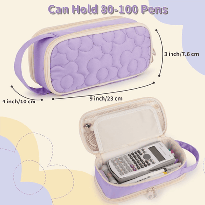 Floral Quilted 2-Compartment Large Pencil Case
