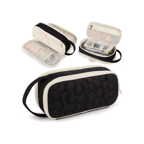 Floral Quilted 2-Compartment Large Pencil Case