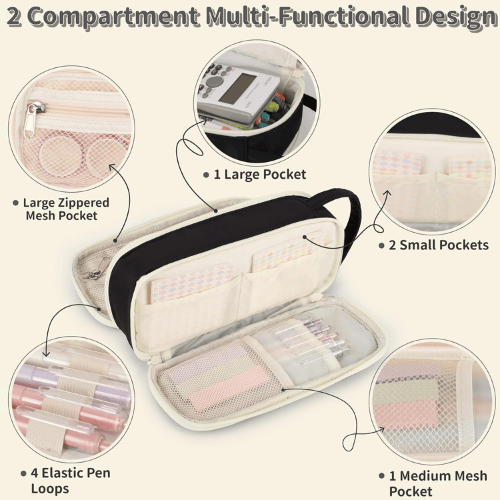 Floral Quilted 2-Compartment Large Pencil Case