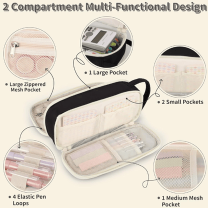 Floral Quilted 2-Compartment Large Pencil Case