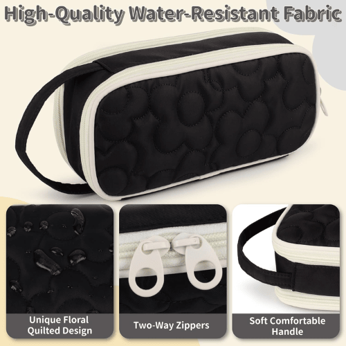 Floral Quilted 2-Compartment Large Pencil Case