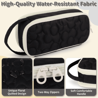 Floral Quilted 2-Compartment Large Pencil Case