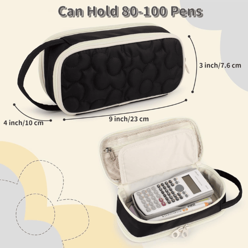 Floral Quilted 2-Compartment Large Pencil Case
