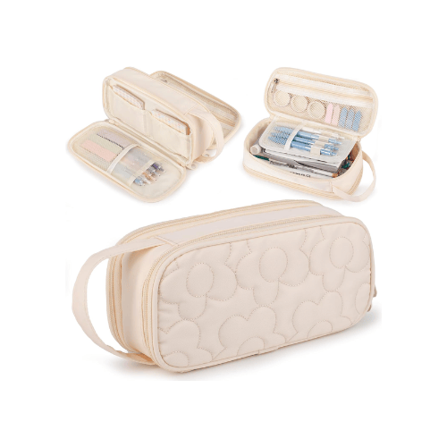 Floral Quilted 2-Compartment Large Pencil Case