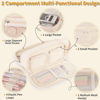 Floral Quilted 2-Compartment Large Pencil Case