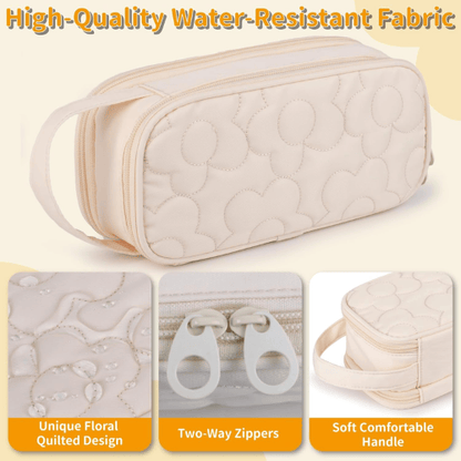 Floral Quilted 2-Compartment Large Pencil Case