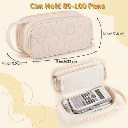 Floral Quilted 2-Compartment Large Pencil Case