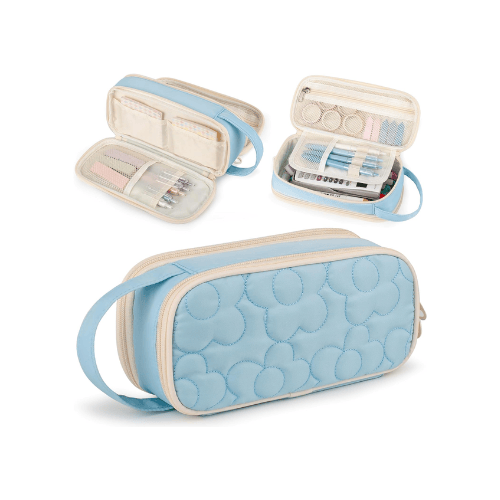 Floral Quilted 2-Compartment Large Pencil Case
