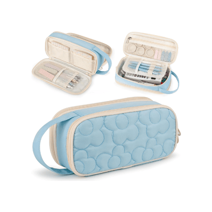 Floral Quilted 2-Compartment Large Pencil Case