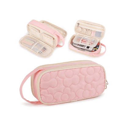 Floral Quilted 2-Compartment Large Pencil Case