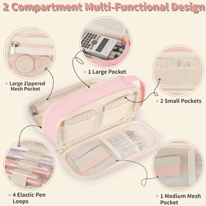 Floral Quilted 2-Compartment Large Pencil Case