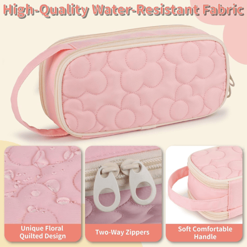 Floral Quilted 2-Compartment Large Pencil Case