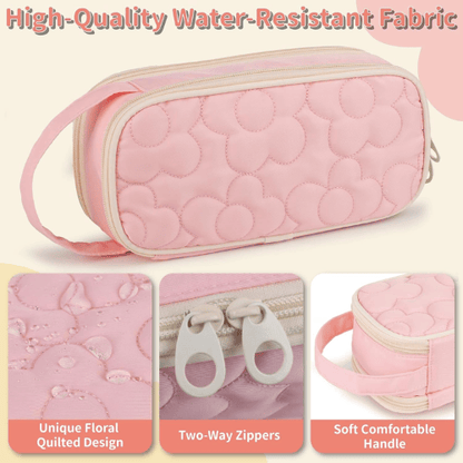 Floral Quilted 2-Compartment Large Pencil Case