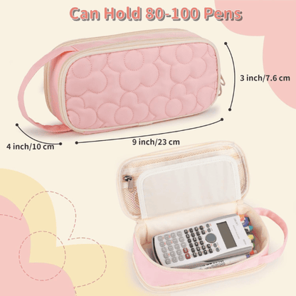 Floral Quilted 2-Compartment Large Pencil Case