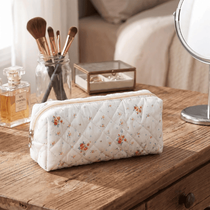 Cute Floral Quilted Pencil Case – Aesthetic Soft Cotton Canvas Pen Pouch