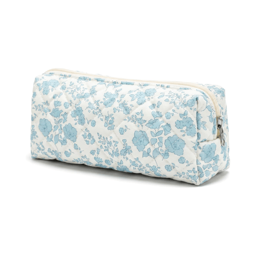 Cute Floral Quilted Pencil Case – Aesthetic Soft Cotton Canvas Pen Pouch
