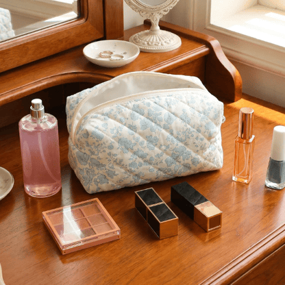 Cute Floral Quilted Pencil Case – Aesthetic Soft Cotton Canvas Pen Pouch