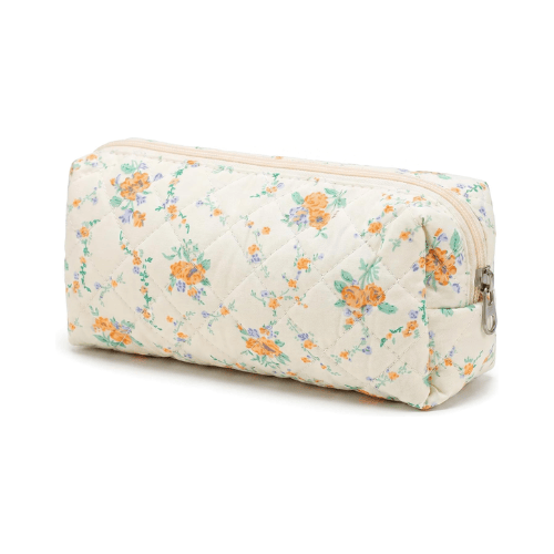 Cute Floral Quilted Pencil Case – Aesthetic Soft Cotton Canvas Pen Pouch