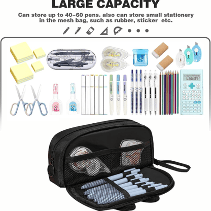 3D Cat Large Capacity Pencil Case – Waterproof Oxford Pen Pouch with 3 Compartments