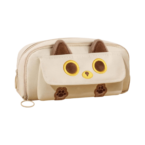 3D Cat Large Capacity Pencil Case – Waterproof Oxford Pen Pouch with 3 Compartments