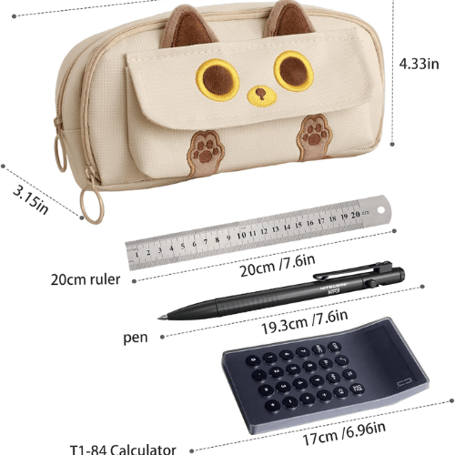 3D Cat Large Capacity Pencil Case – Waterproof Oxford Pen Pouch with 3 Compartments