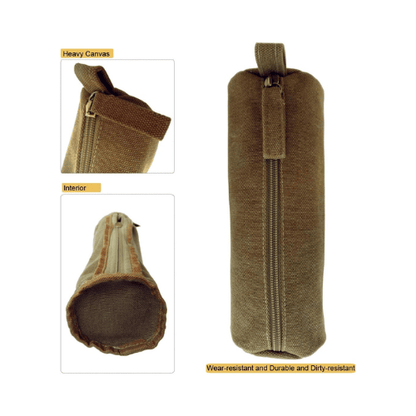 Heavy-Duty Canvas Minimalist Pencil Case – Rugged Compact Zipper Pouch with Utility Clip Hook