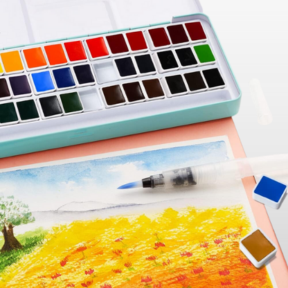 36-Color Watercolor Paint Set – High-Pigmented, Non-Toxic, Includes Brush