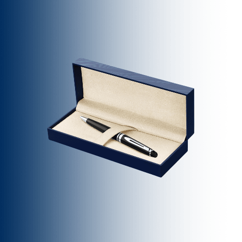 Matte Black Ballpoint Pen with Chrome Trim – Blue Ink, Premium Gift Box