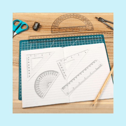 6-Piece Clear Plastic Math Tool Set – Protractors, Triangle Rulers, Straight Rulers