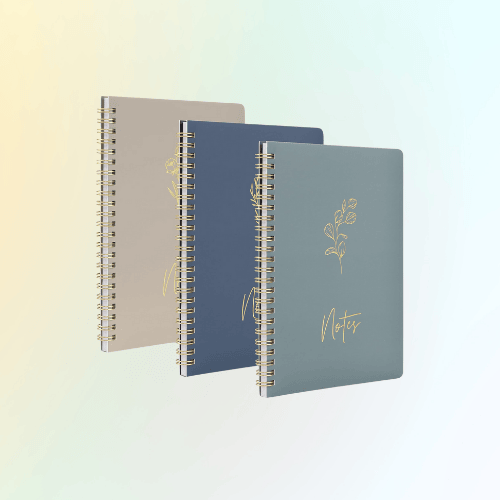 3-Pack Spiral Notebooks – College Ruled, Dark Blue, Medium Blue, and Taupe