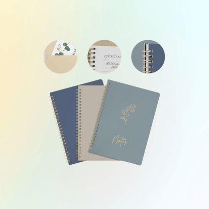 3-Pack Spiral Notebooks – College Ruled, Dark Blue, Medium Blue, and Taupe