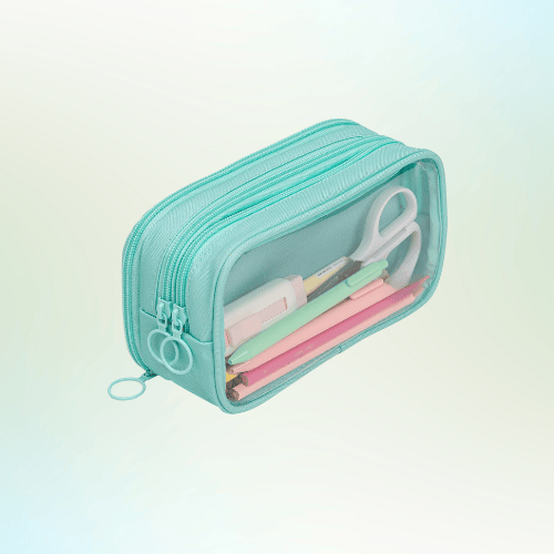 Transparent Pencil Case – 6 Colors, Double Compartment, Large Storage