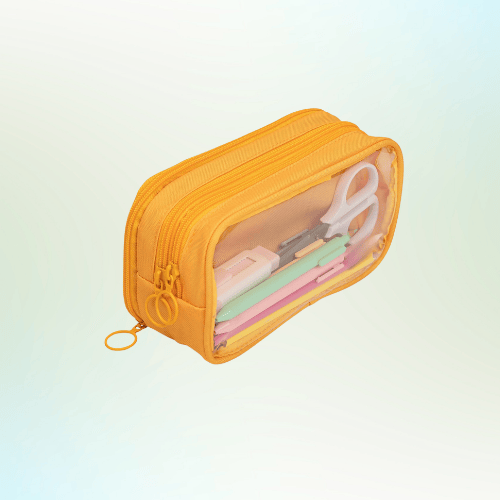 Transparent Pencil Case – 6 Colors, Double Compartment, Large Storage