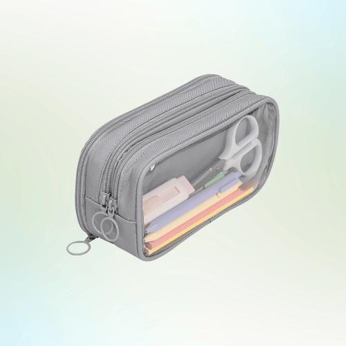 Transparent Pencil Case – 6 Colors, Double Compartment, Large Storage